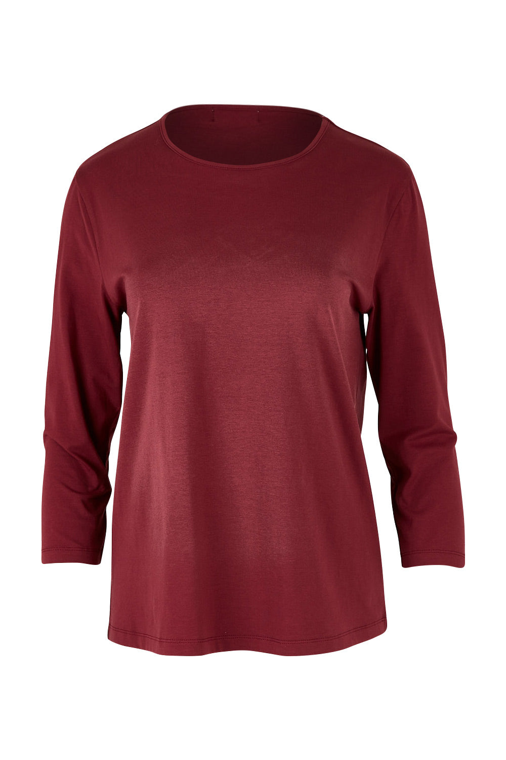 Product shot of The Keepers 3/4 Sleeve Tee in colour Burgundy (Purple), from the front