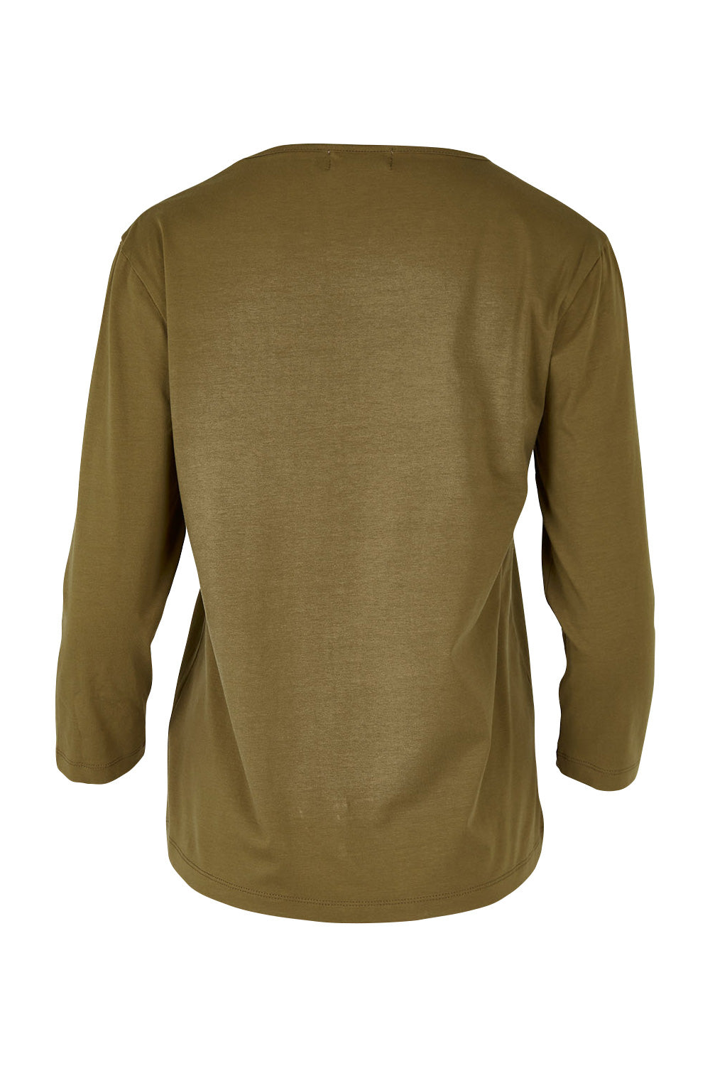 Product shot of The Keepers 3/4 Sleeve Tee in colour Olive (Green), from the back