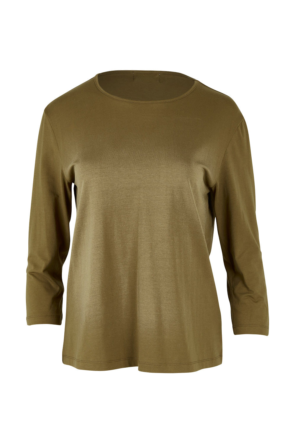 Product shot of The Keepers 3/4 Sleeve Tee in colour Olive (Green), from the front