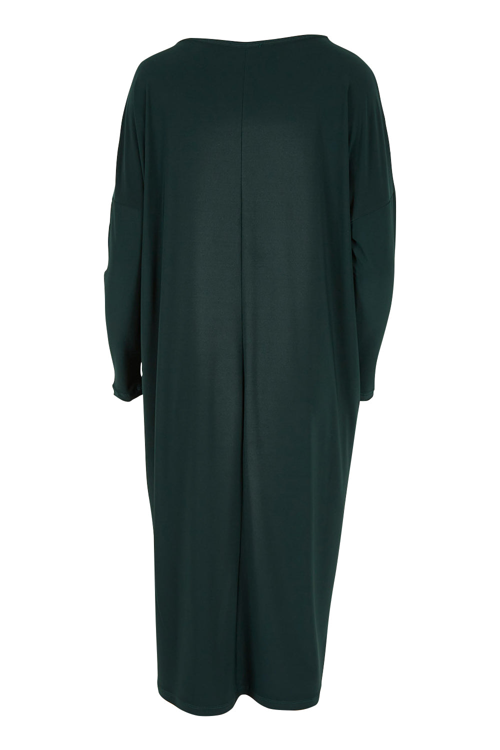 Product shot of The Recycled Long Sleeve Everyday Dress in colour Deepgreen (Green), from the back