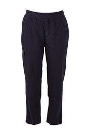 Product shot of The Casual Pull On Summer Pant in colour Navy (Blue), from the front