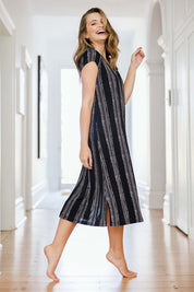 Model Tahlia wearing size 10 of The Printed Classic Tee Dress in colour Blackwhite (Black)