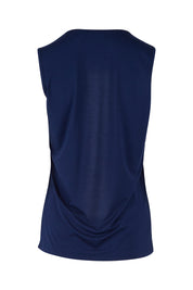 Product shot of The Classic Lace Trim Tank in colour Navy (Blue), from the back