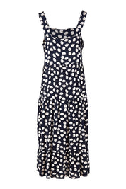 Product shot of The Square Neck Layered Dress in colour Navyivory (Blue), from the back