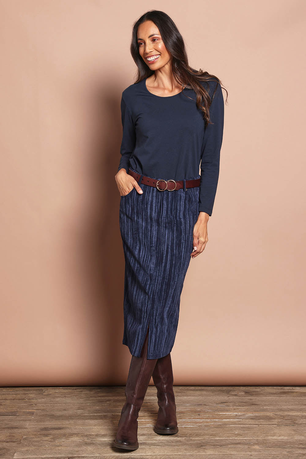The Printed 5 Pocket Cord Skirt – Navystripe