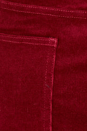 Product shot of The 5 Pocket Cord Midi Skirt in colour Cherryred (Red), detail