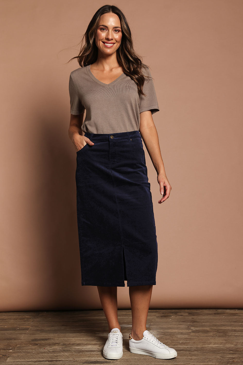 Preloved The 5 Pocket Cord Midi Skirt - Darknavy