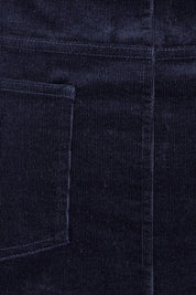 Product shot of The 5 Pocket Cord Midi Skirt in colour Darknavy (Blue), detail