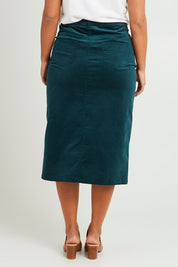 Preloved The 5 Pocket Cord Midi Skirt - Petrol