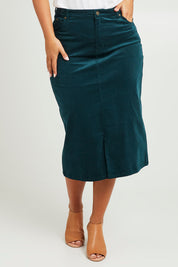 Preloved The 5 Pocket Cord Midi Skirt - Petrol