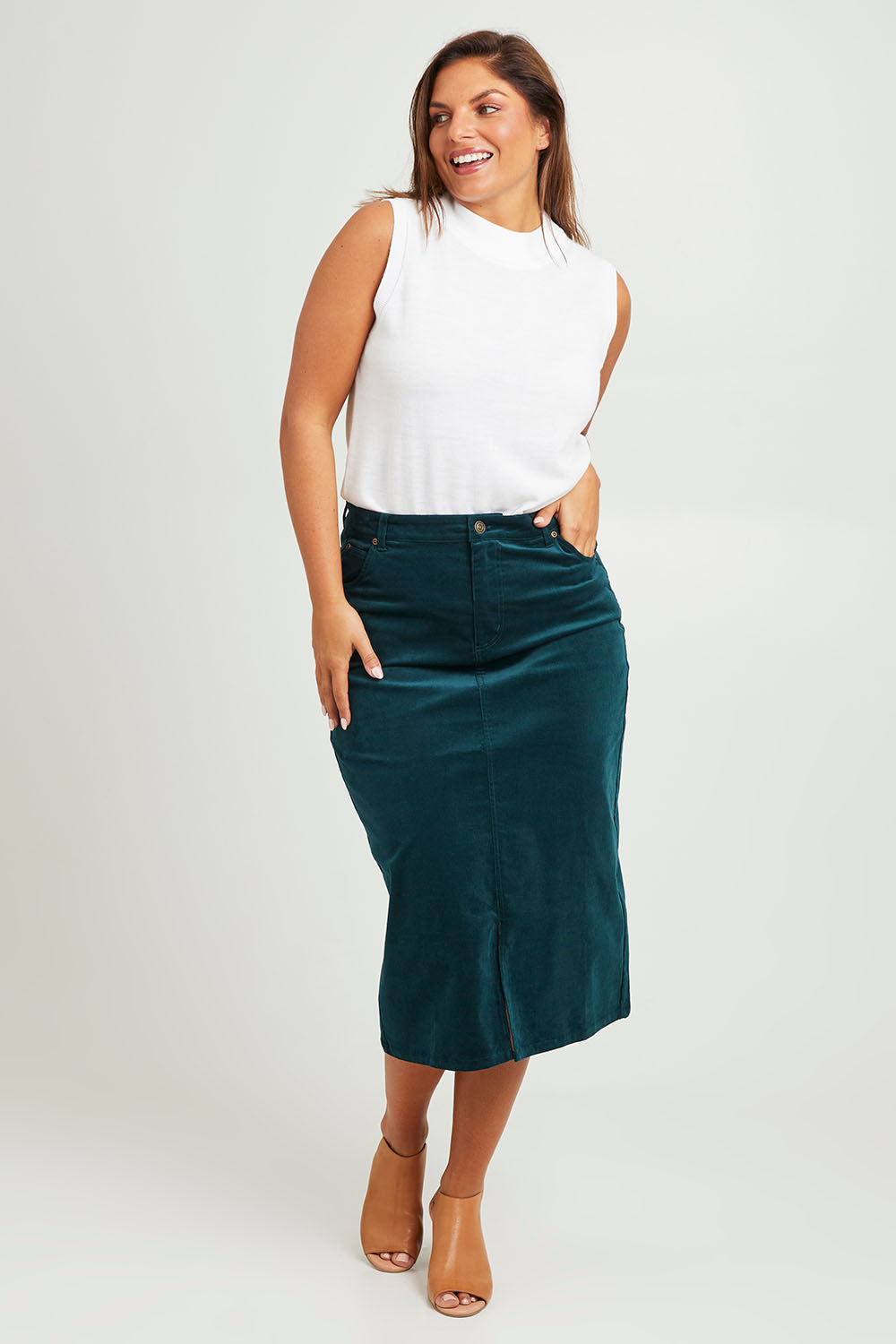 Preloved The 5 Pocket Cord Midi Skirt - Petrol