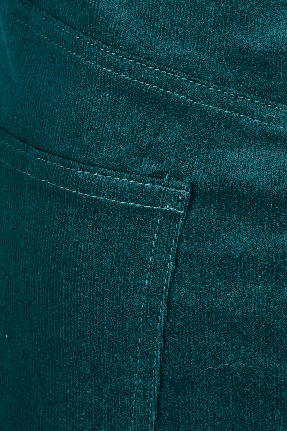Product shot of The 5 Pocket Cord Midi Skirt in colour Petrol (Blue), detail