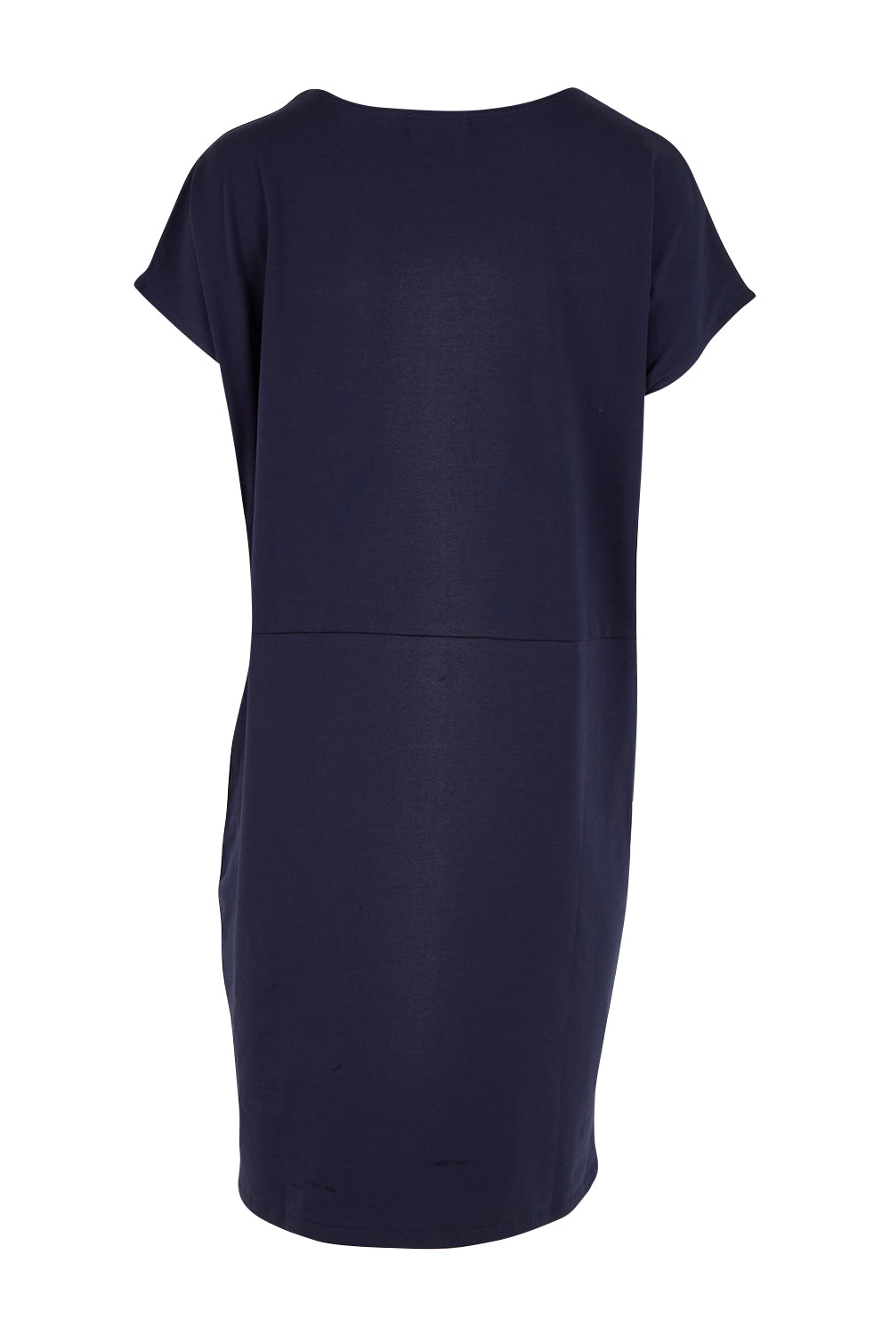 Product shot of The Luxe Cotton Tee Dress in colour Navy (Blue), from the back