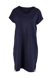 Product shot of The Luxe Cotton Tee Dress in colour Navy (Blue), from the front