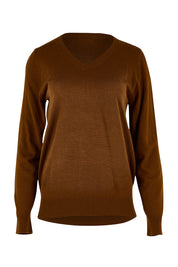 Product shot of The Keepers Soft V Neck Jumper in colour Bark, from the front