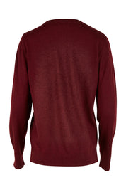 Product shot of The Keepers Soft V Neck Jumper in colour Burgundy (Purple), from the back