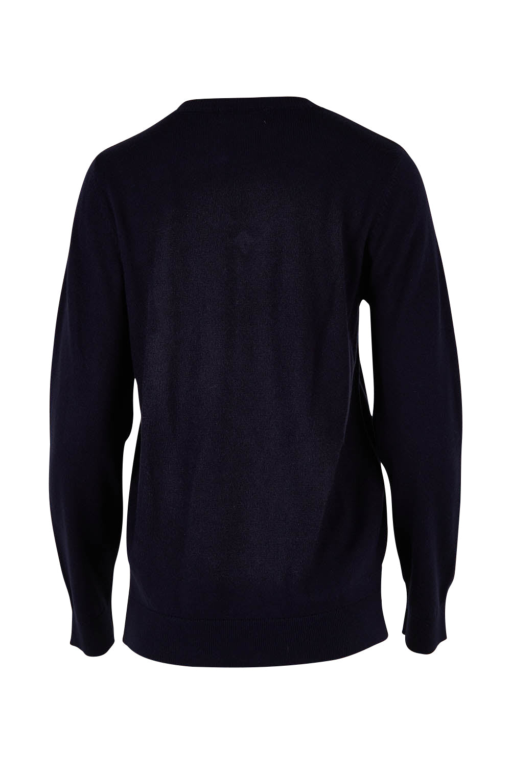 Product shot of The Keepers Soft V Neck Jumper in colour Darknavy (Blue), from the back