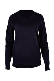 Product shot of The Keepers Soft V Neck Jumper in colour Darknavy (Blue), from the front