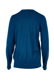 Product shot of The Keepers Soft V Neck Jumper in colour Petrol (Blue), from the back