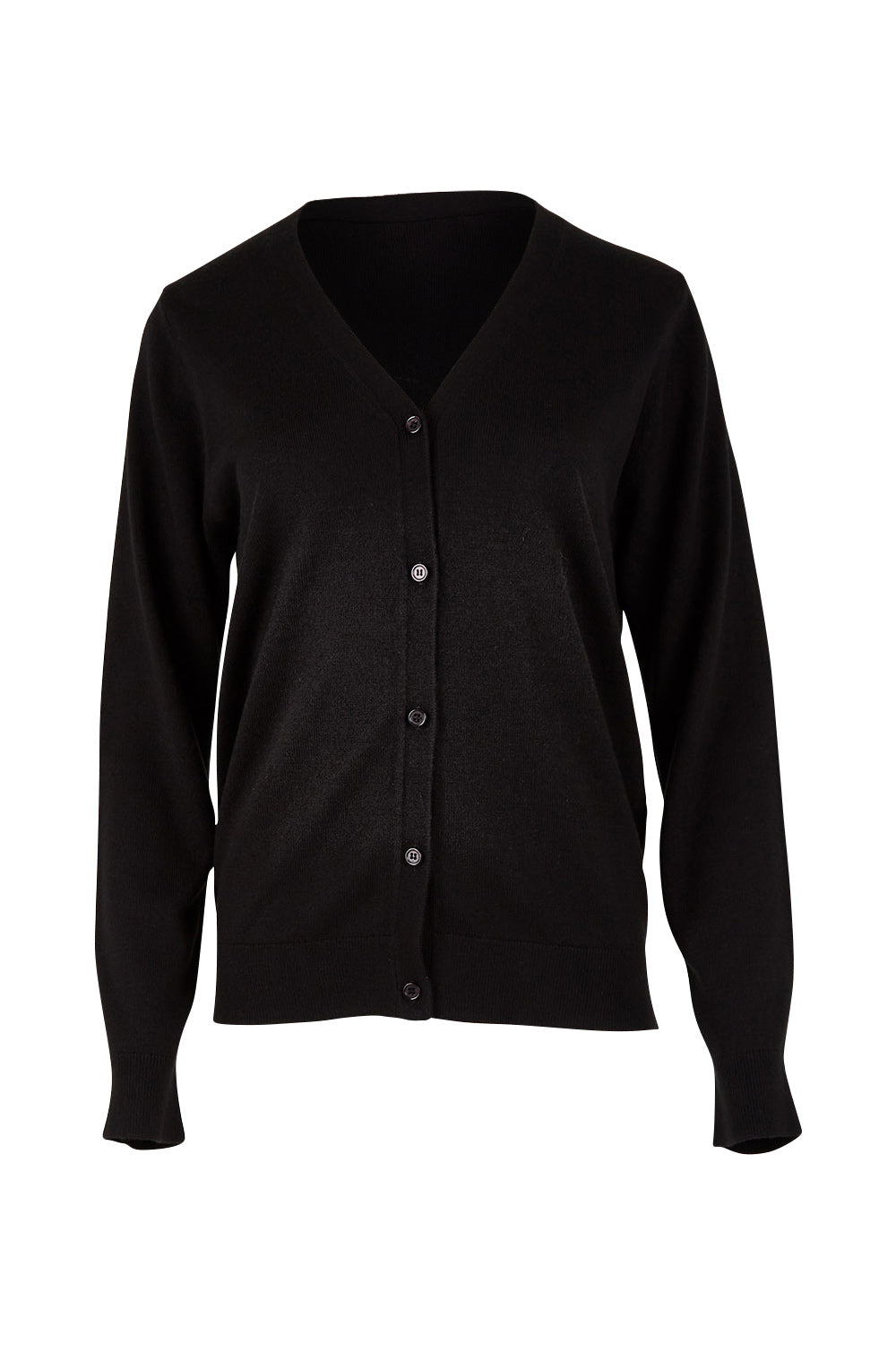Product shot of The Keepers Soft Button Up Cardigan in colour Black (Black), from the front