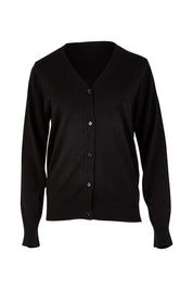 Product shot of The Keepers Soft Button Up Cardigan in colour Black (Black), from the front
