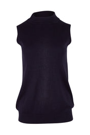 Product shot of The Soft Sleeveless Mockturtle Jumper in colour Darknavy (Blue), from the front