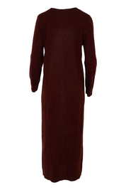 Product shot of The Keepers Soft Knit Maxi Dress in colour Plum (Purple), from the back