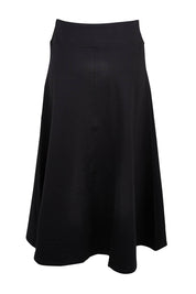 Product shot of The Fit And Flare Ponte Skirt in colour Black (Black), from the back