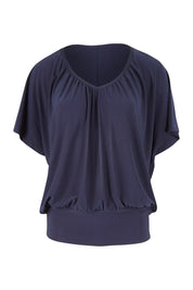 Product shot of The Recycled V Neck Wide Band Tee in colour Navy (Blue), from the front