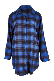 Product shot of The Oversized Checked Shirt in colour Cobaltblue (Blue), from the front
