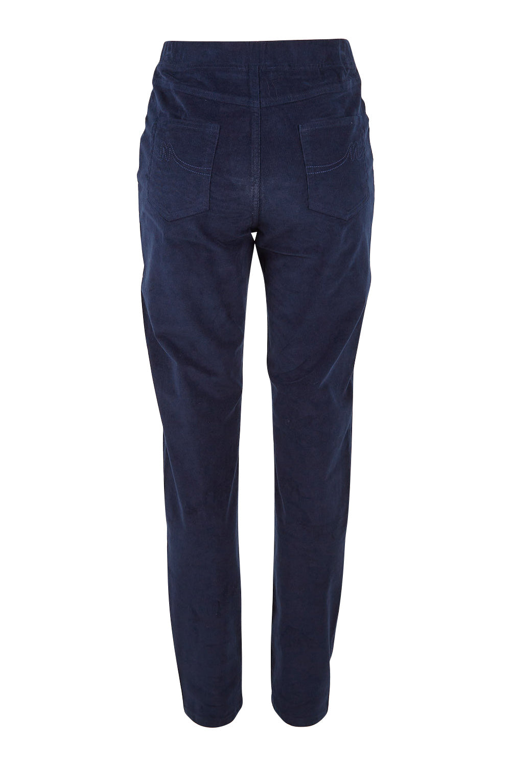 Product shot of The Pull On Cord Pant in colour Navy (Blue), from the back