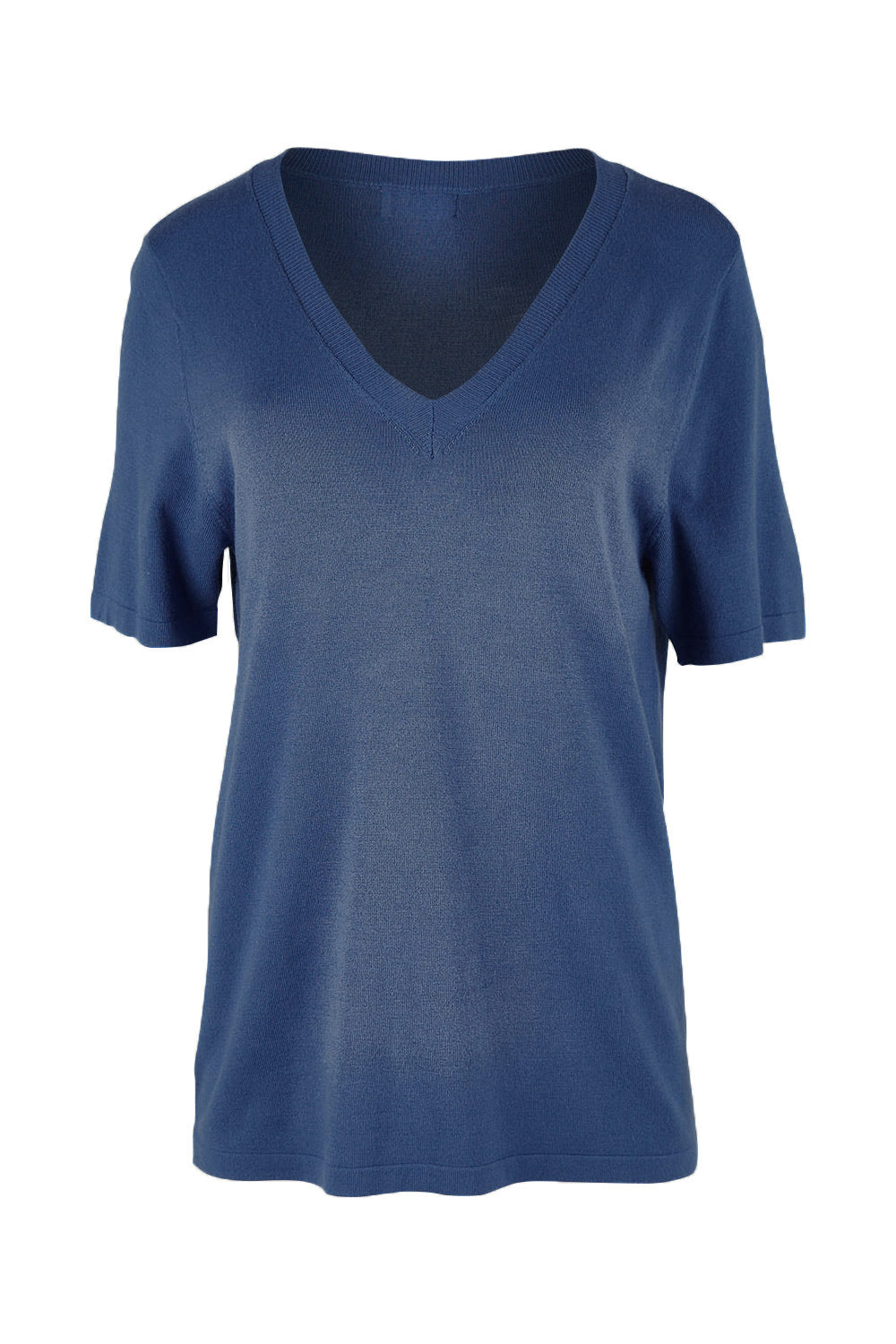 Product shot of The Transeasonal Short Sleeve Jumper in colour Blueberry (Blue), from the front