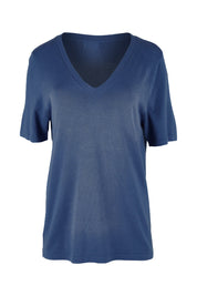 Product shot of The Transeasonal Short Sleeve Jumper in colour Blueberry (Blue), from the front
