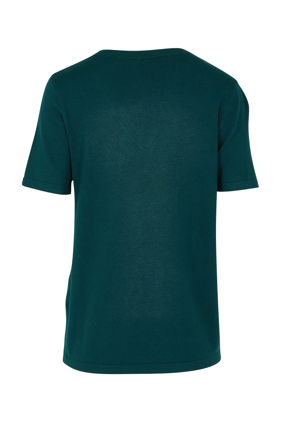 Product shot of The Transeasonal Short Sleeve Jumper in colour Peacock (Green), from the back