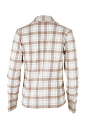 Product shot of The Classic Check Blazer in colour Fawncheck, from the back