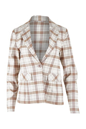 Product shot of The Classic Check Blazer in colour Fawncheck, from the front