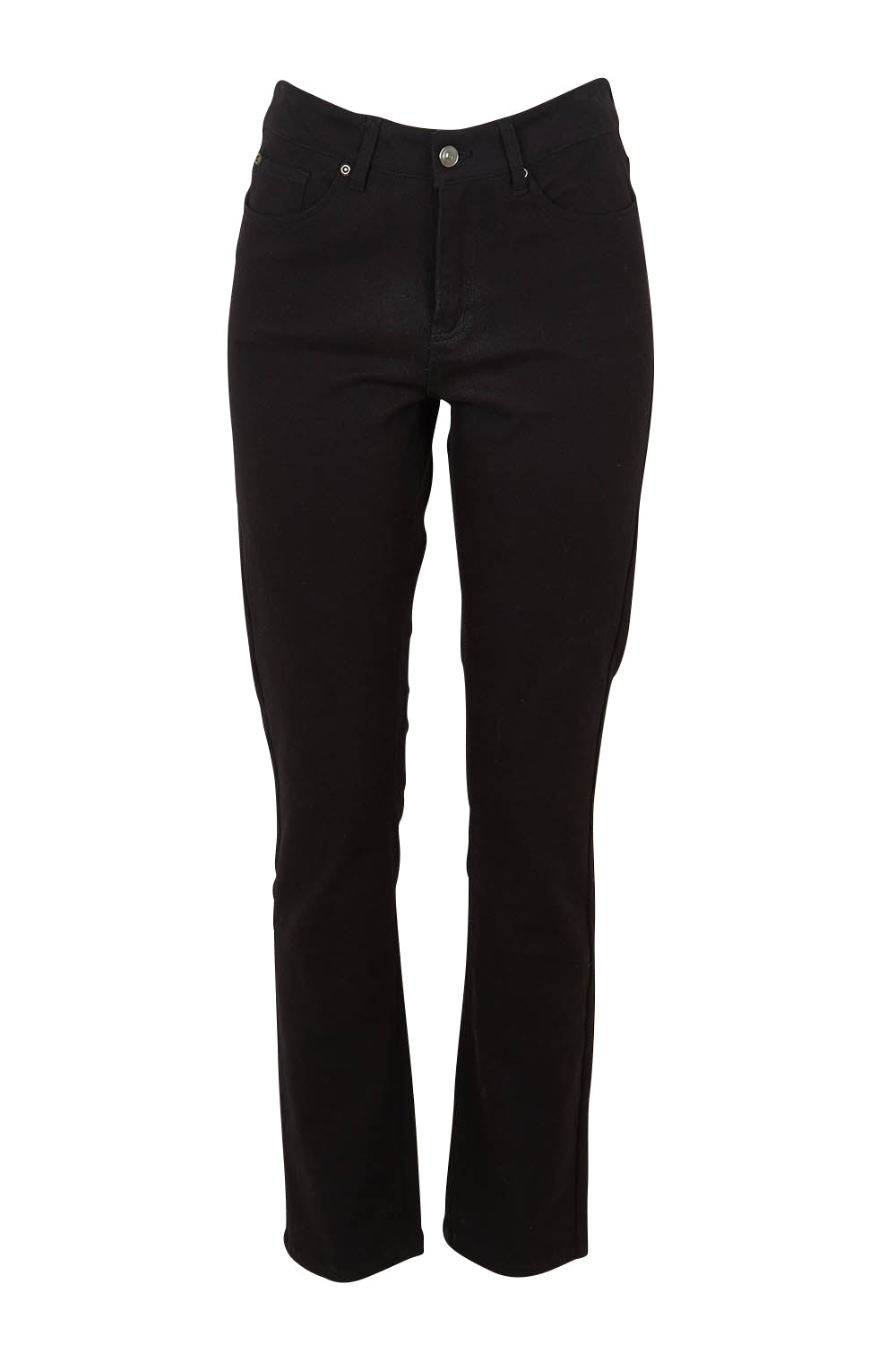 Product shot of The Stretch Coloured Denim Jean in colour Black (Black), from the front