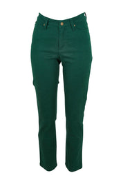 Product shot of The Stretch Coloured Denim Jean in colour Peacock (Blue), from the front