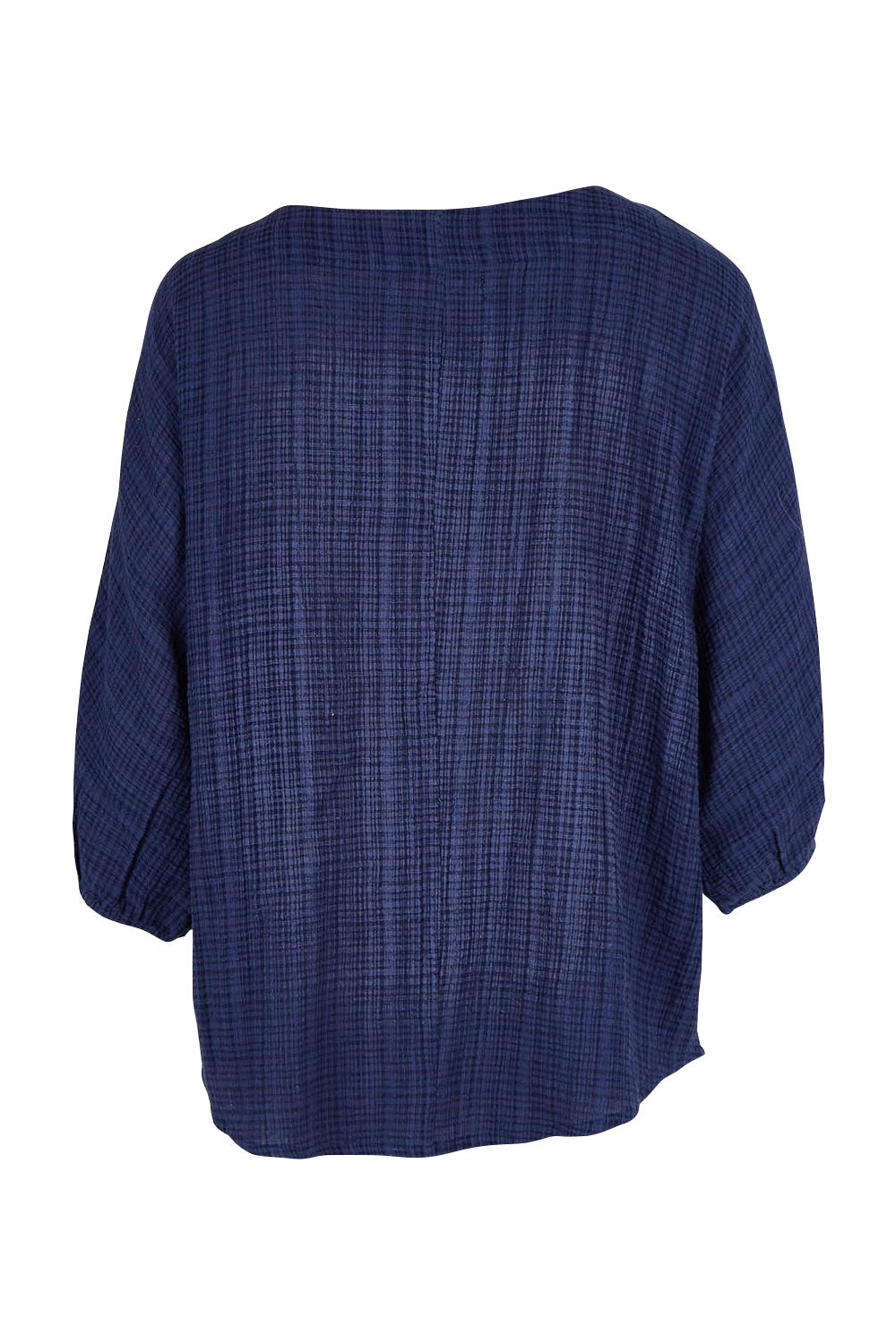 Product shot of The Check Pocket Detail Top in colour Navy (Blue), from the back