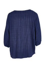 Product shot of The Check Pocket Detail Top in colour Navy (Blue), from the back