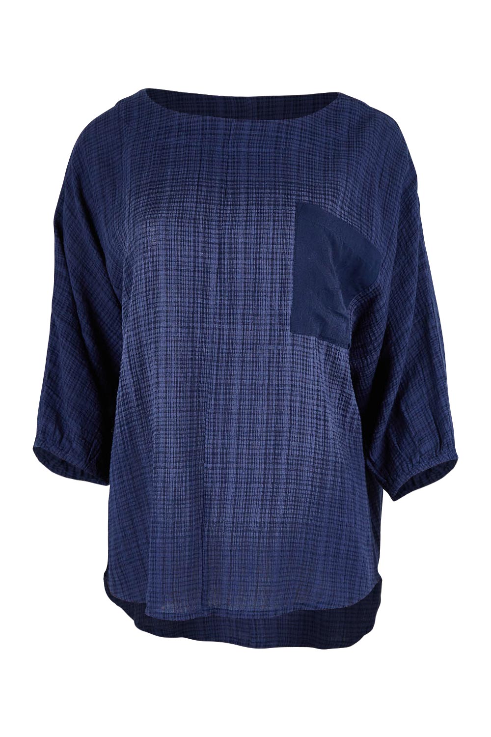 Product shot of The Check Pocket Detail Top in colour Navy (Blue), from the front