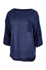 Product shot of The Check Pocket Detail Top in colour Navy (Blue), from the front