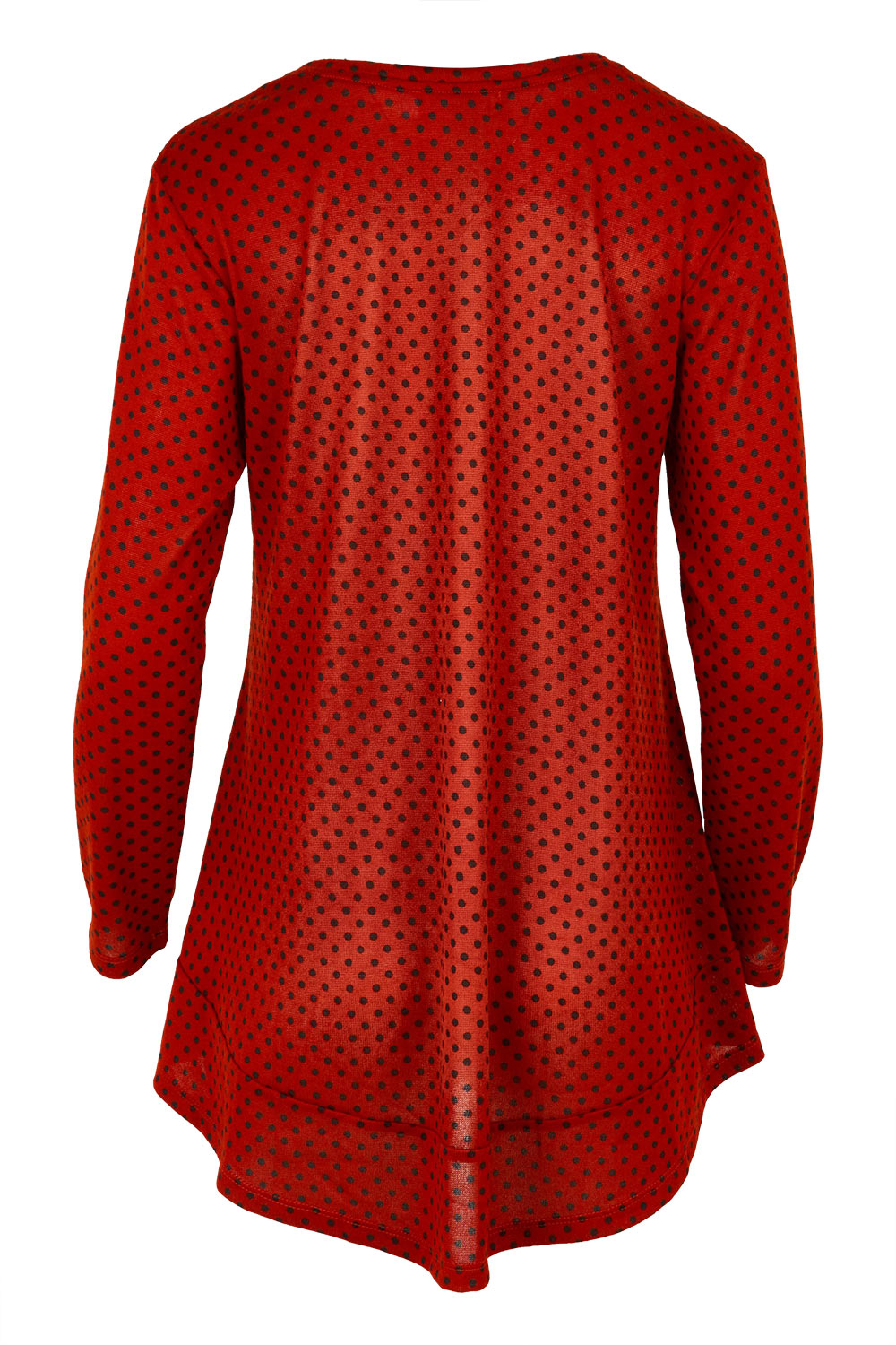 Product shot of The Spot Swing Knit Tee in colour Burntred (Red), from the back