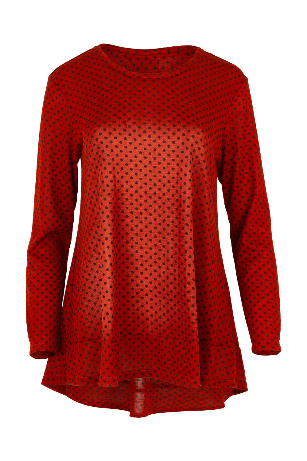 Product shot of The Spot Swing Knit Tee in colour Burntred (Red), from the front
