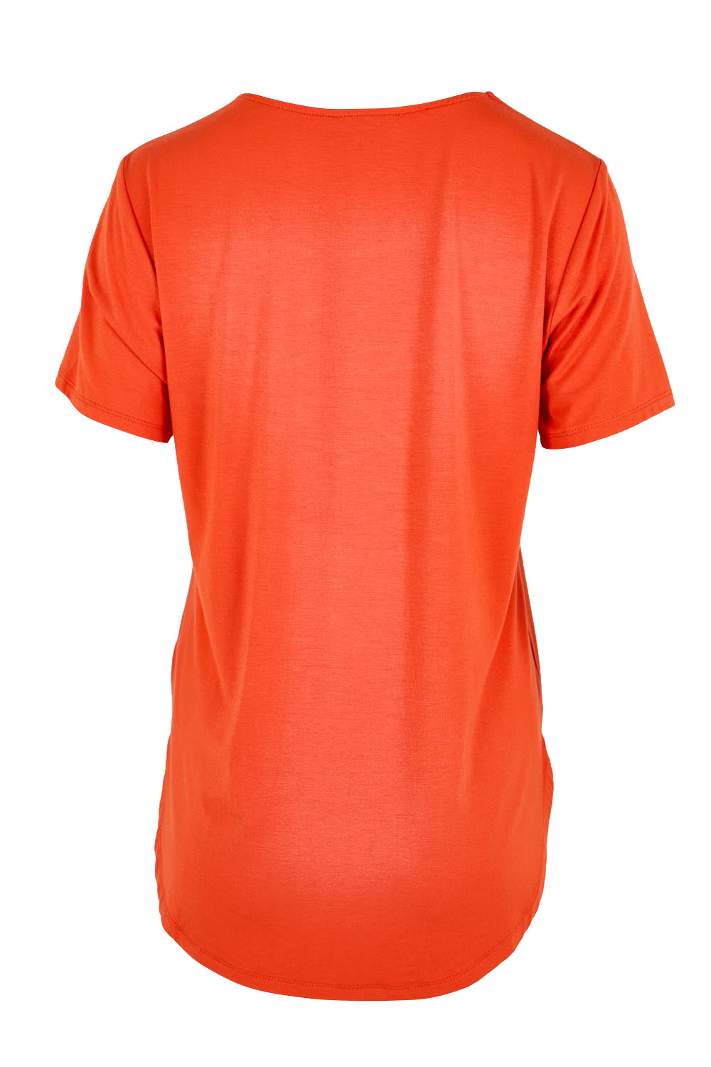 Product shot of the The Bamboo Curved Hem Tee – Sunset in colour Sunset, from the back