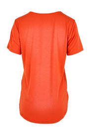 Product shot of the The Bamboo Curved Hem Tee – Sunset in colour Sunset, from the back