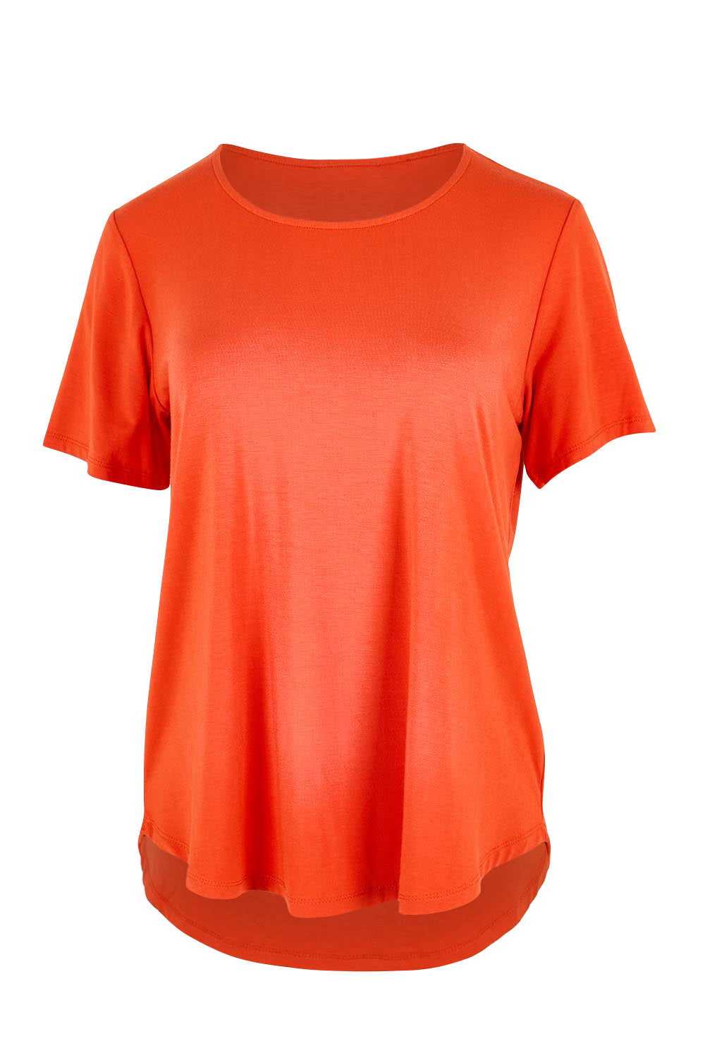 Product shot of the The Bamboo Curved Hem Tee – Sunset in colour Sunset, from the front