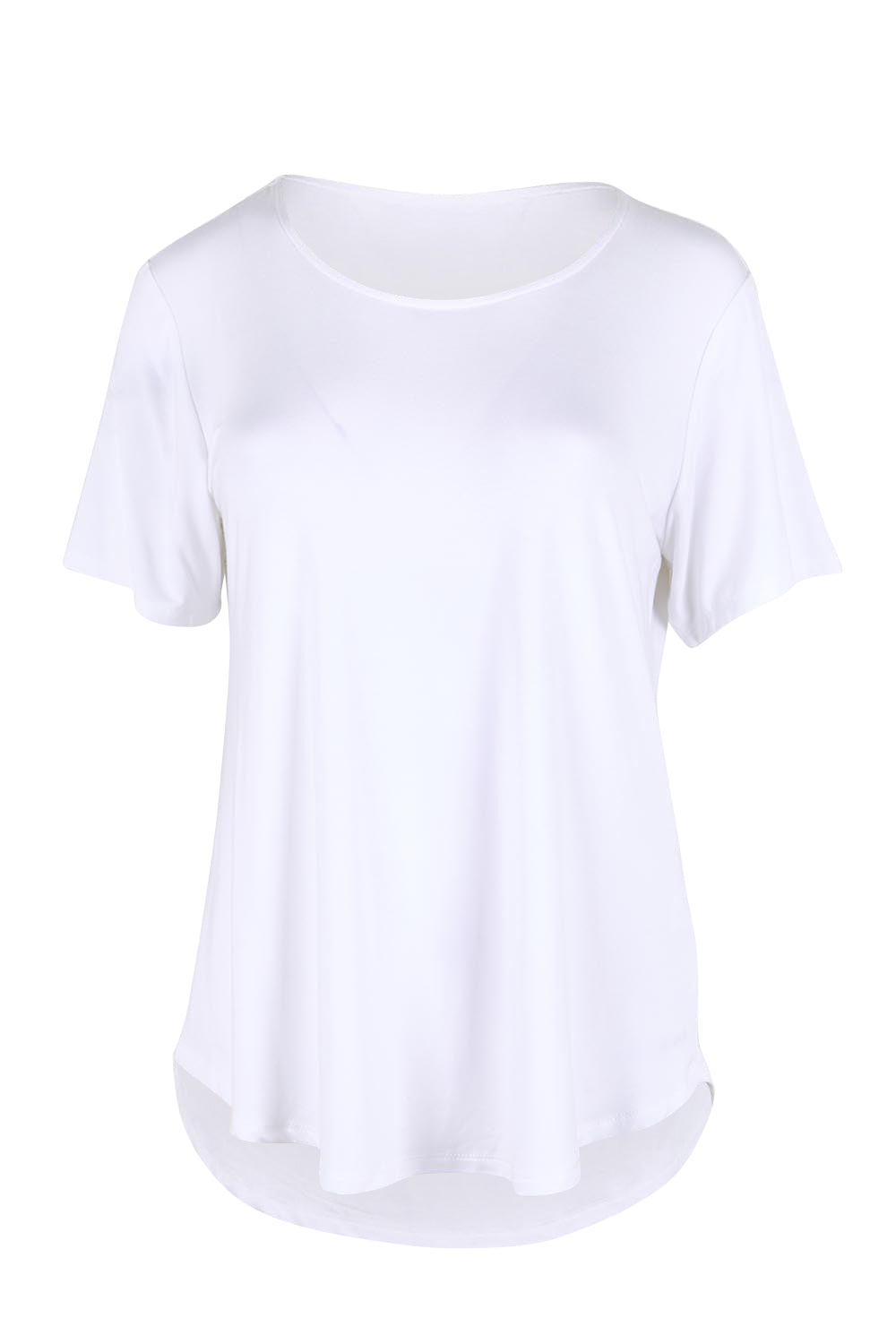 Product shot of the The Bamboo Curved Hem Tee – White in colour White, from the front