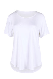 Product shot of the The Bamboo Curved Hem Tee – White in colour White, from the front
