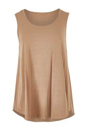 Product shot of The Bamboo Crew Neck Swing Tank in colour Caramel, from the front